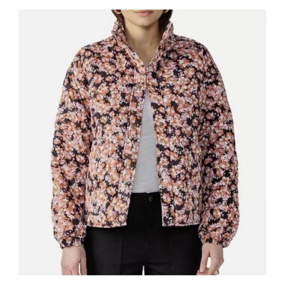 Social Standard by Sanctuary Long Sleeve Snap Up Quilted Jacket Floral Women's S